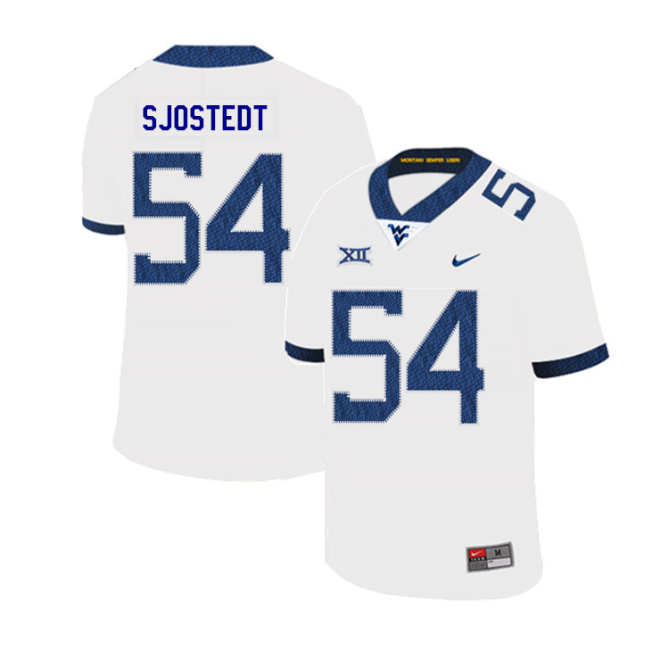2019 Men #54 Eric Sjostedt West Virginia Mountaineers College Football Jerseys Sale-White - Click Image to Close